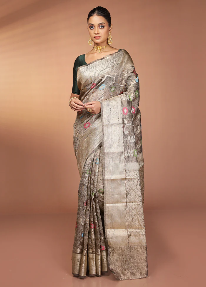 Grey Tissue Silk Saree With Blouse Piece - Image 2