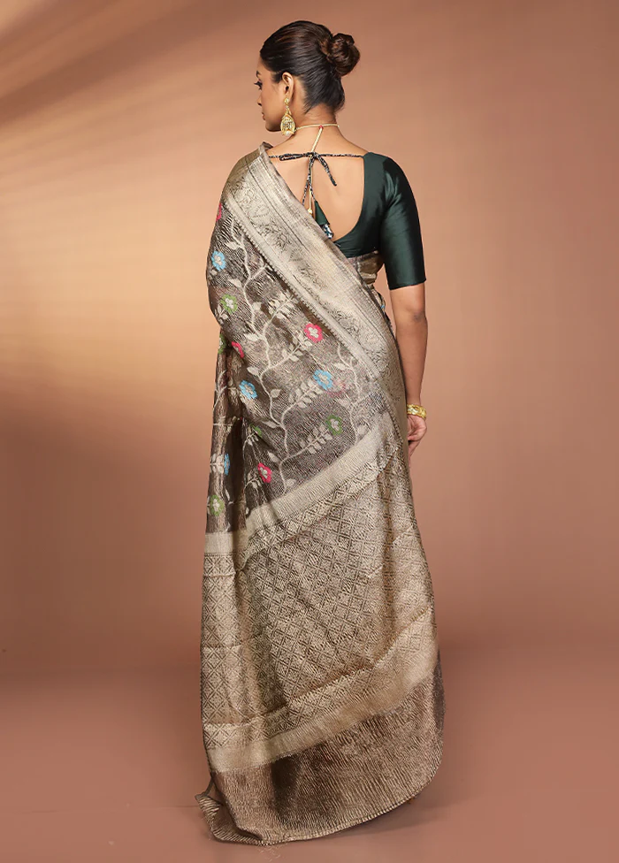 Grey Tissue Silk Saree With Blouse Piece - Image 3