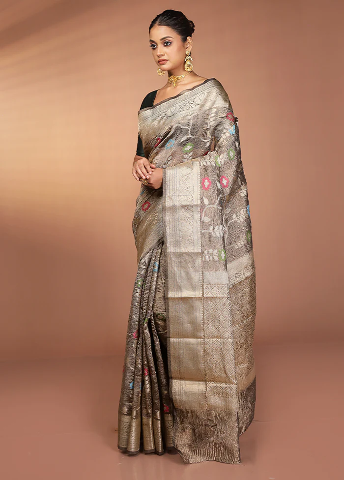 Grey Tissue Silk Saree With Blouse Piece - Image 4