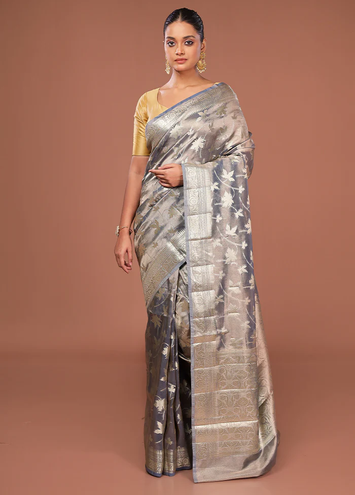 Grey Tissue Silk Saree With Blouse Piece - Image 2