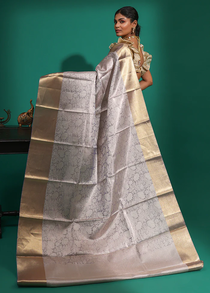 Grey Tissue Silk Saree With Blouse Piece - Image 3