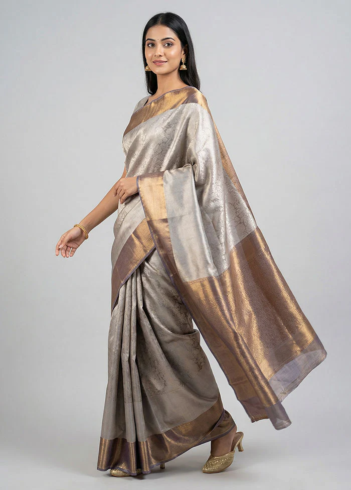 Grey Tissue Silk Saree With Blouse Piece