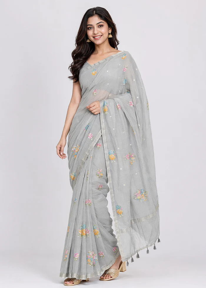 Grey Tissue Silk Saree With Blouse Piece