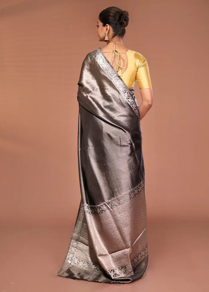 Grey Tissue Silk Saree With Blouse Piece - Image 3