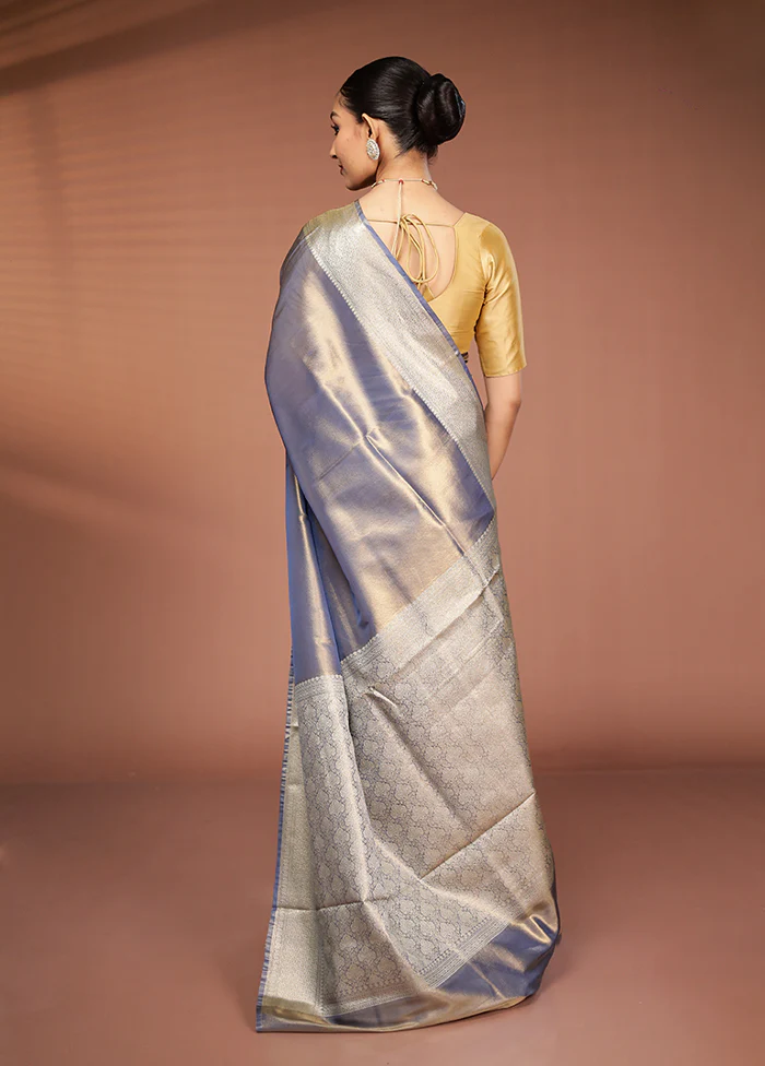 Grey Tissue Silk Saree With Blouse Piece - Image 3