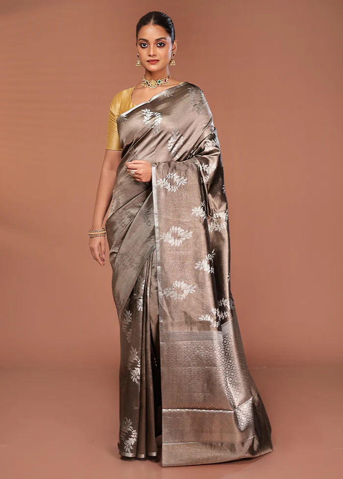 Grey Tissue Silk Saree With Blouse Piece - Image 2