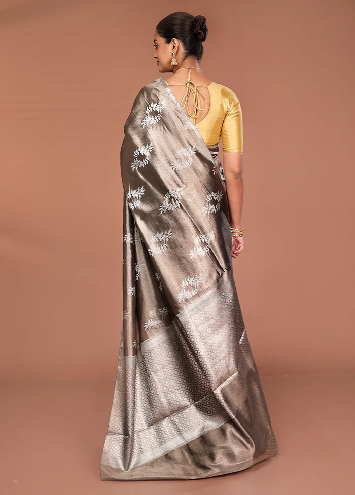 Grey Tissue Silk Saree With Blouse Piece - Image 3