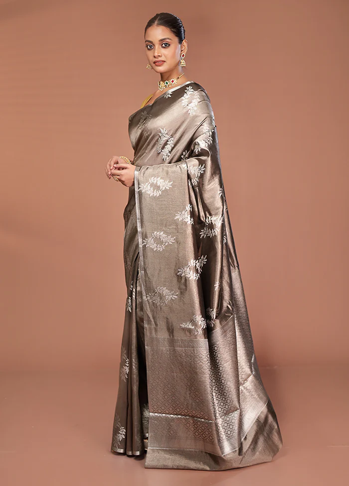 Grey Tissue Silk Saree With Blouse Piece - Image 4