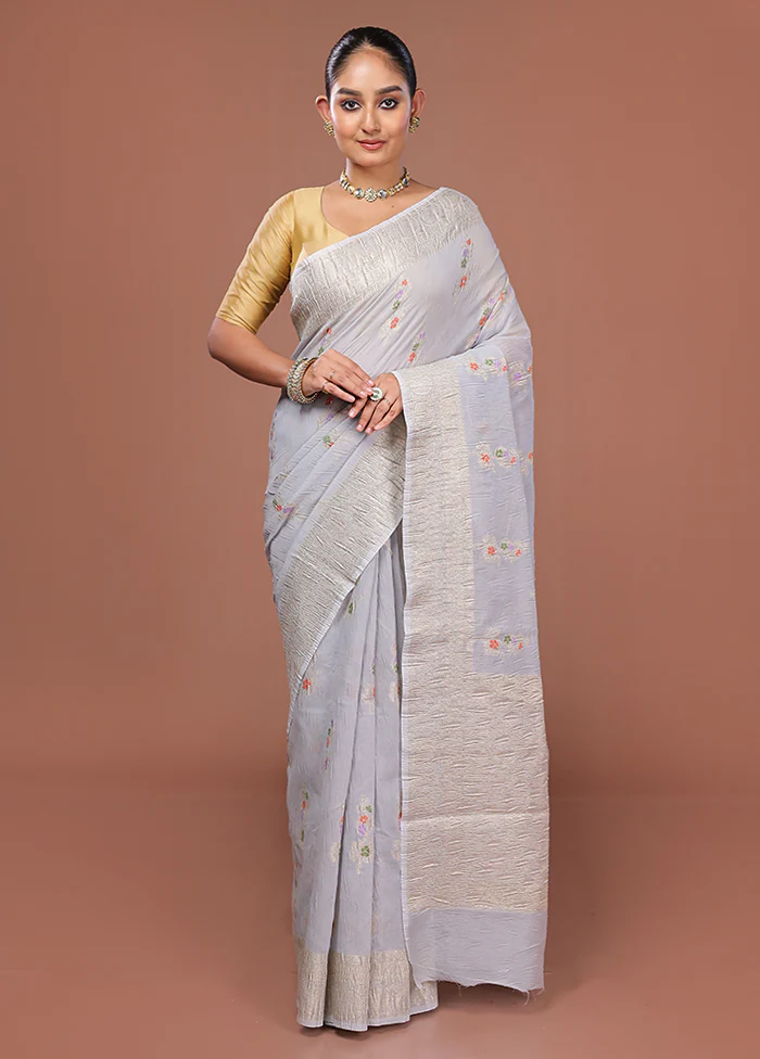 Grey Tissue Silk Saree With Blouse Piece - Image 2