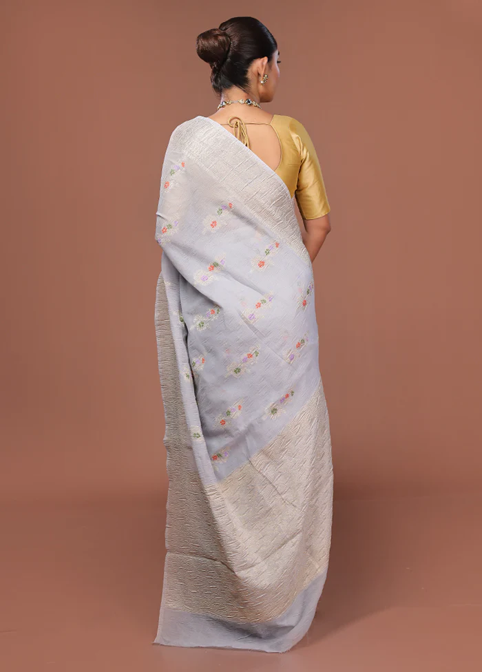 Grey Tissue Silk Saree With Blouse Piece - Image 3