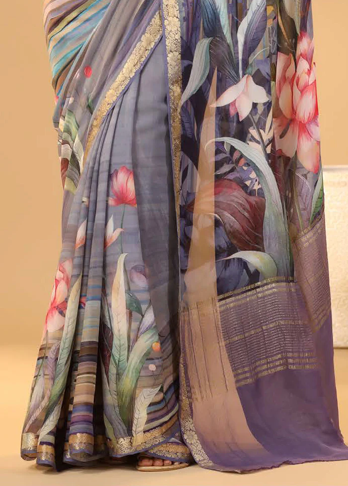 Grey Tussar Saree With Blouse Piece - Image 2