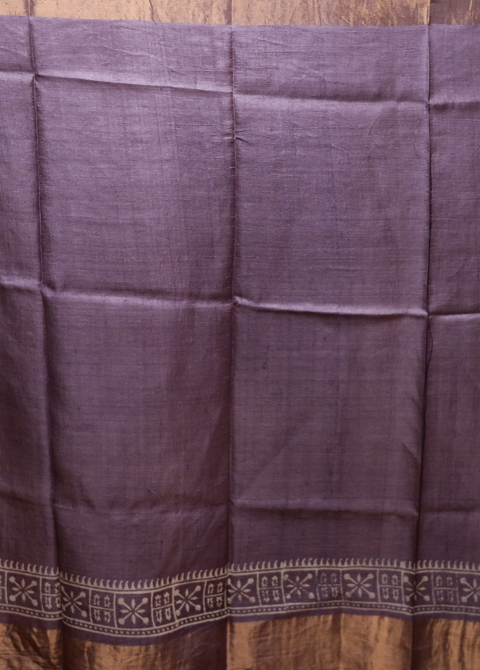 Grey Tussar Silk Saree With Blouse Piece - Image 5
