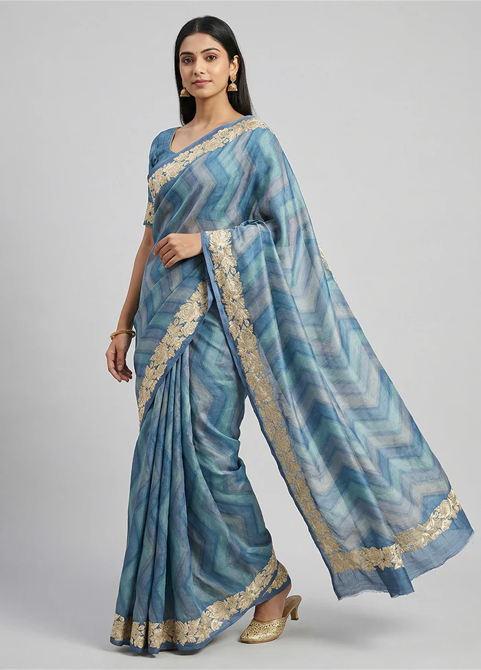 Grey Tussar Silk Saree With Blouse Piece
