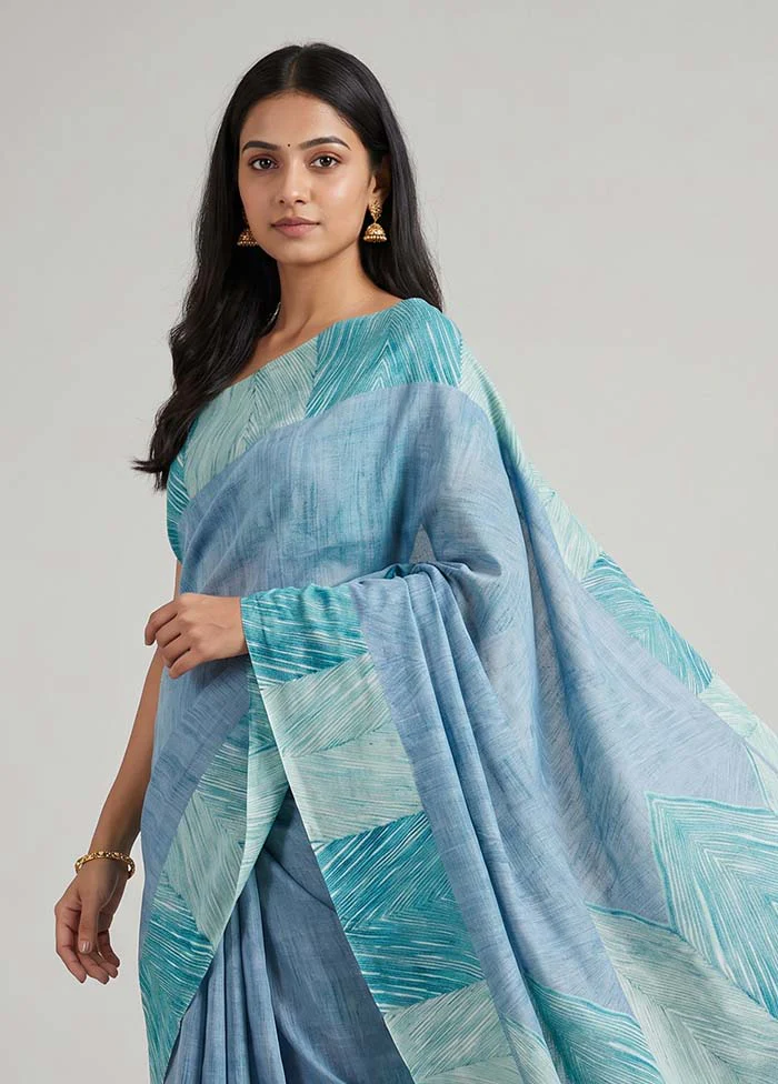Grey Tussar Silk Saree With Blouse Piece - Image 2