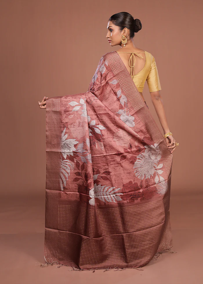 Grey Tussar Silk Saree With Blouse Piece - Image 3