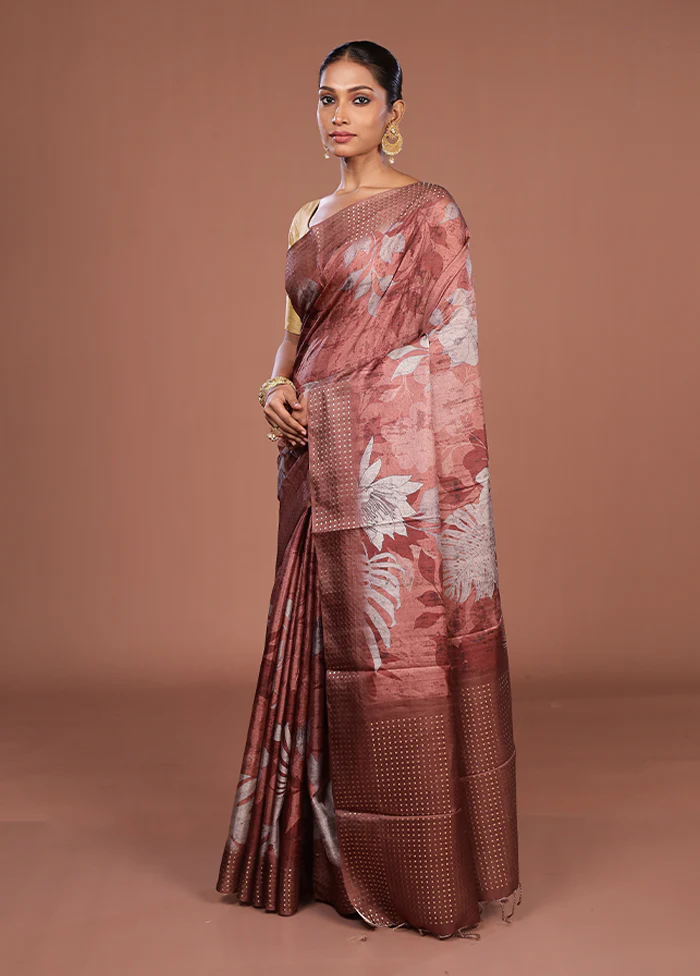 Grey Tussar Silk Saree With Blouse Piece - Image 4