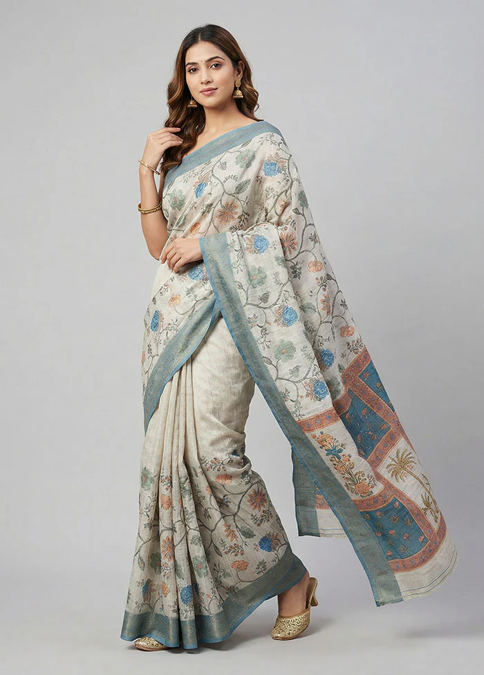 Grey Tussar Silk Saree With Blouse Piece