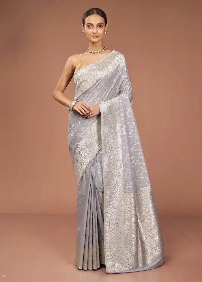 Grey Uppada Silk Saree With Blouse Piece - Image 2
