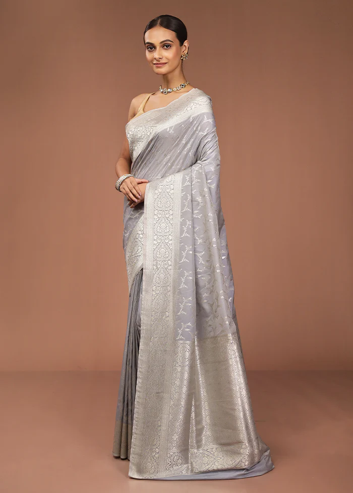 Grey Uppada Silk Saree With Blouse Piece - Image 4