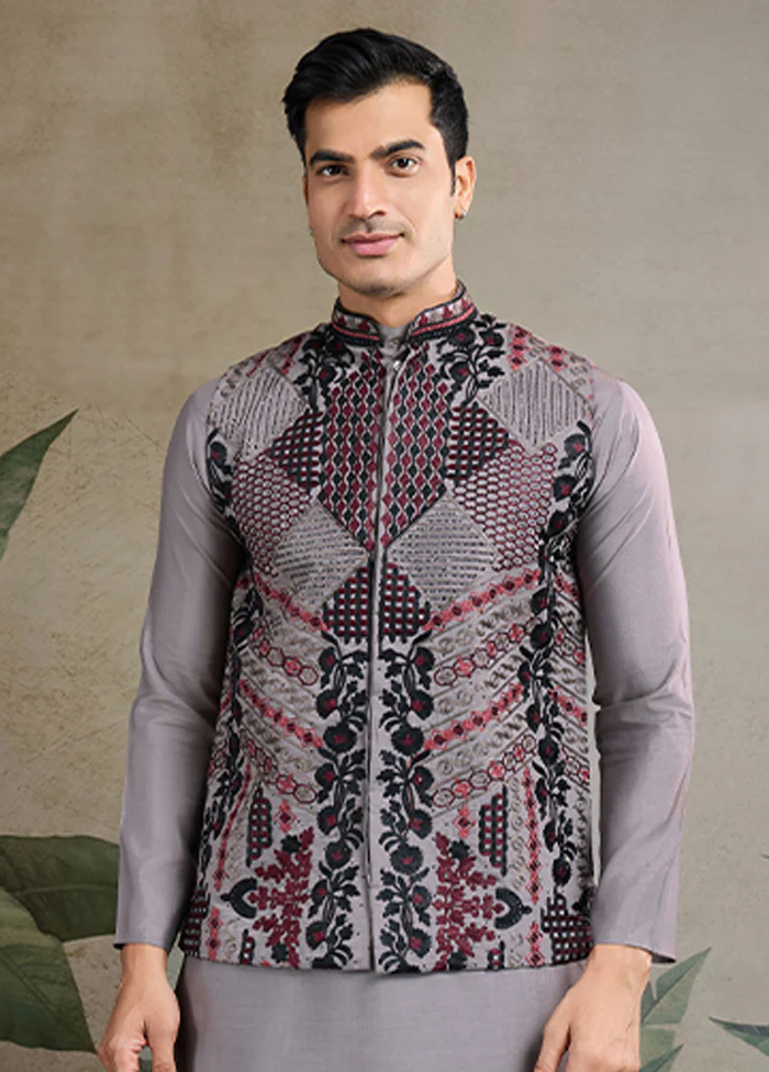 Grey Viscose Kurta With Jacket - Image 2