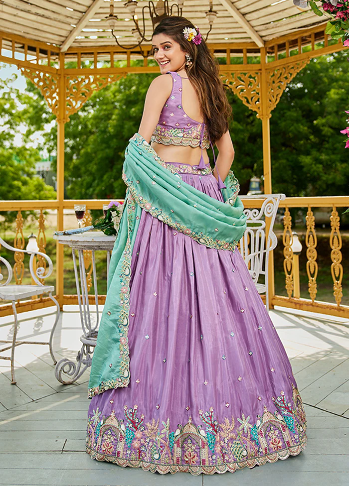 Lavender Blended Silk Lehenga Set - Image 3