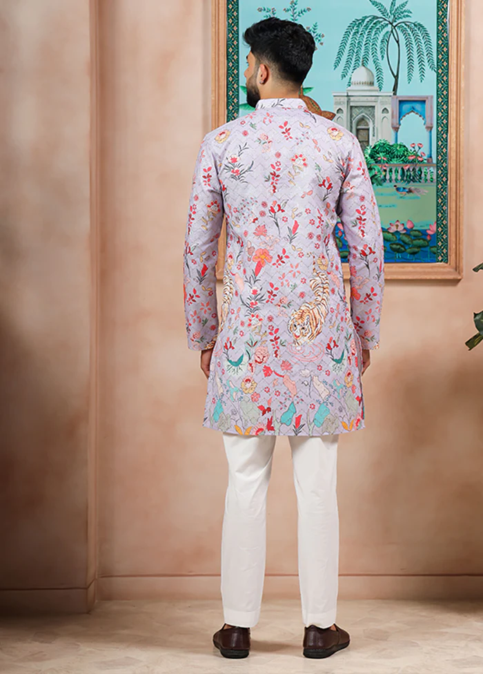 Lavender Cotton Kurta & Pajama Set - Image 3