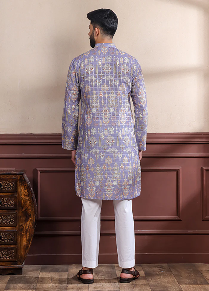 Lavender Cotton Kurta & Pajama Set - Image 3