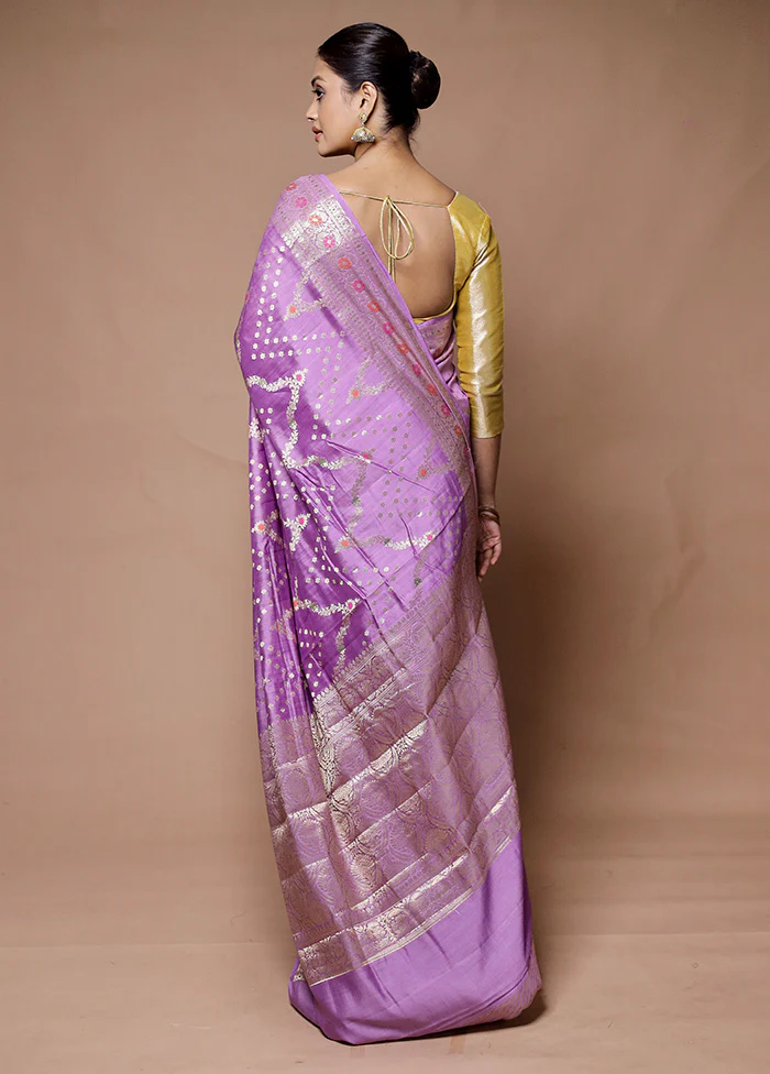 Lavender Handloom Dupion Pure Silk Saree With Blouse Piece - Image 3