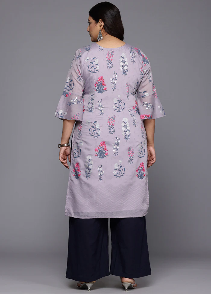 Lavender Readymade Chanderi Kurti - Image 3