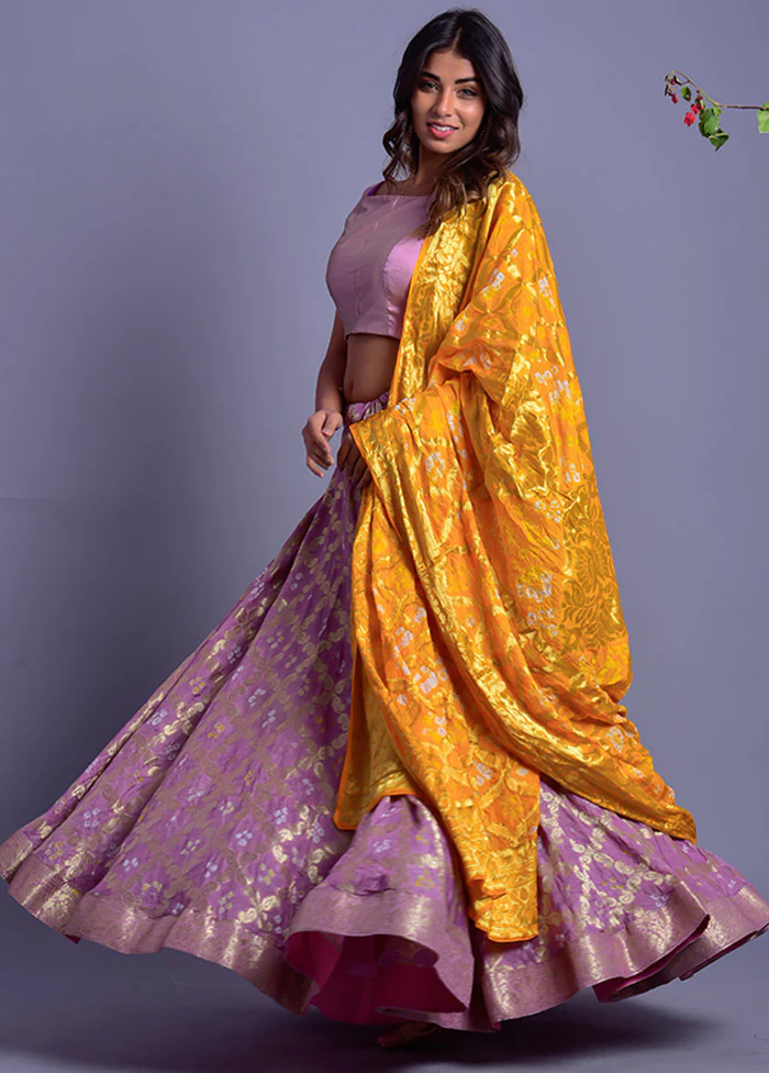 Lavender Readymade Silk Lehenga Set With Dupatta - Image 2