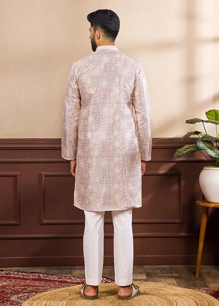 Lavender Silk Kurta & Pajama Set - Image 3