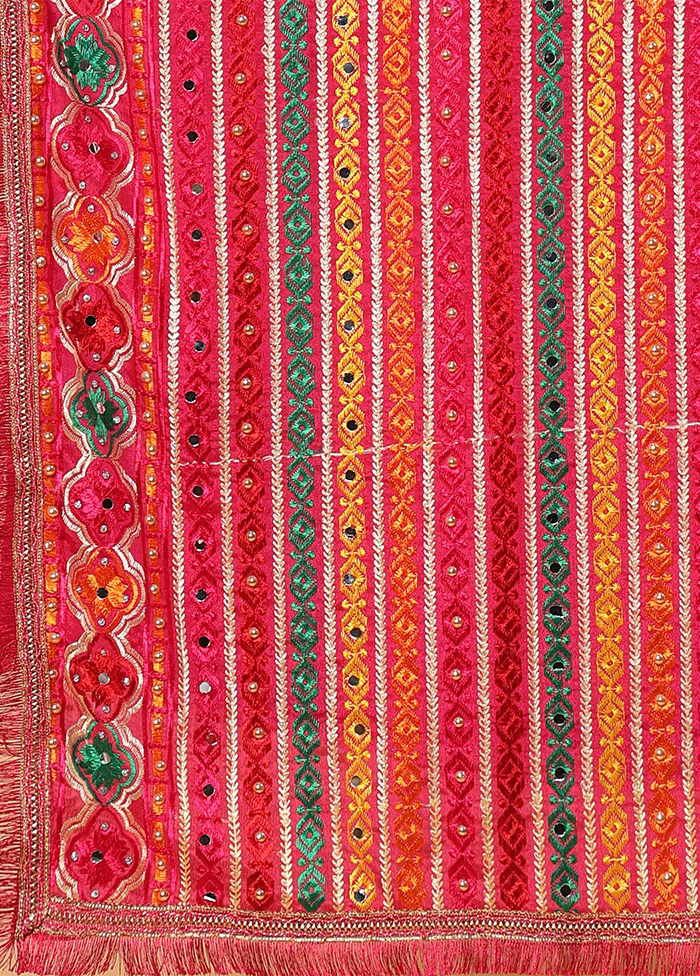 Magenta Chinon Phulkari Work Dupatta - Image 3