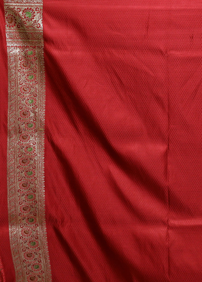 Maroon Banarasi Silk Saree With Blouse Piece - Image 5