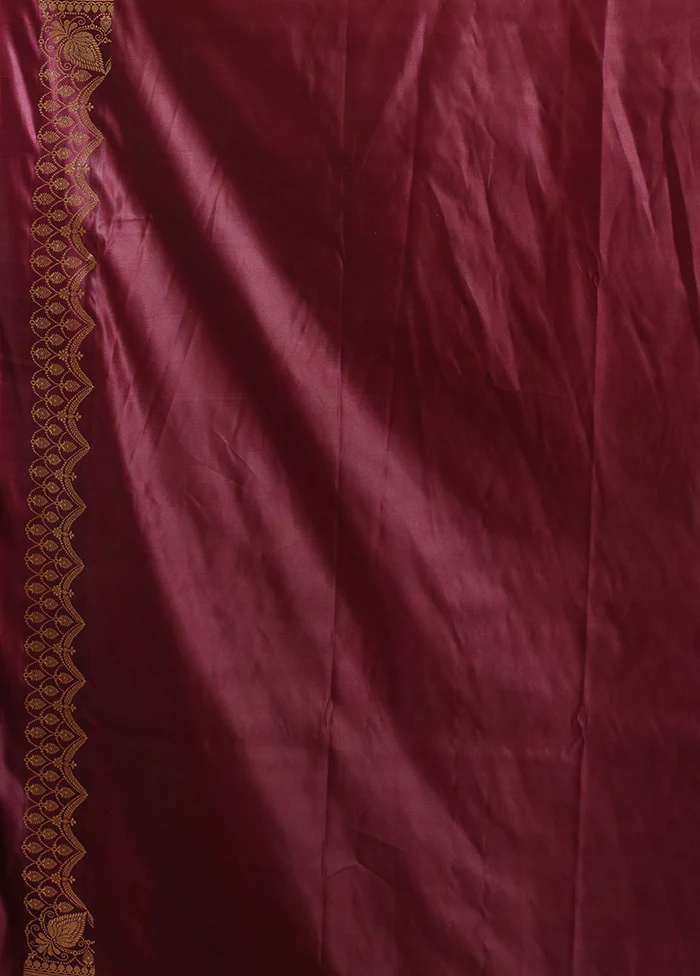 Maroon Banarasi Silk Saree With Blouse Piece - Image 5