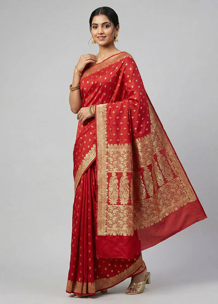 Maroon Banarasi Silk Saree With Blouse Piece
