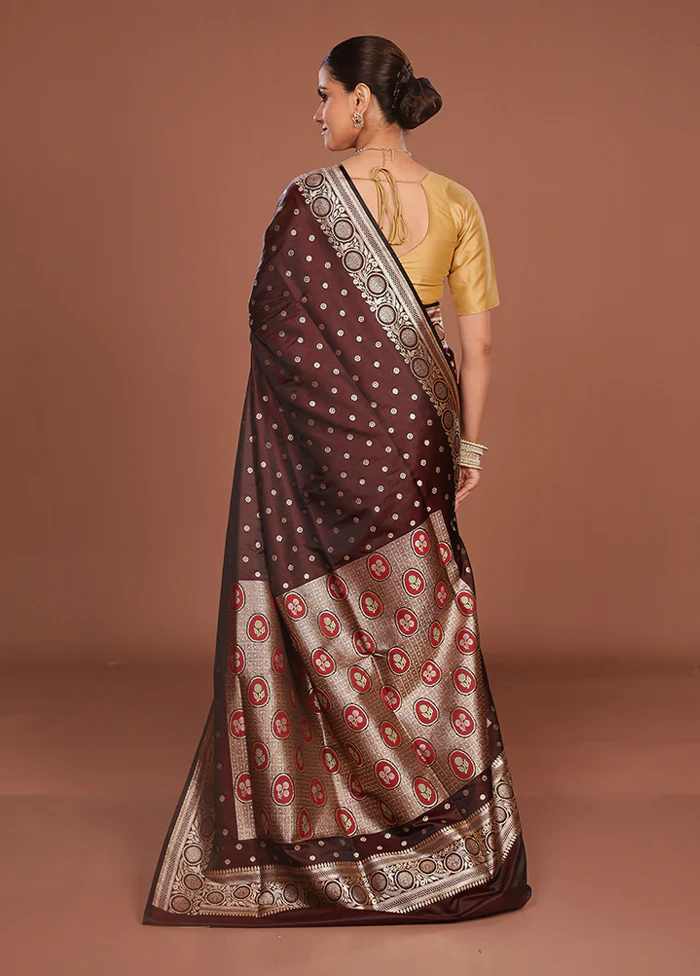 Maroon Banarasi Silk Saree With Blouse Piece - Image 3