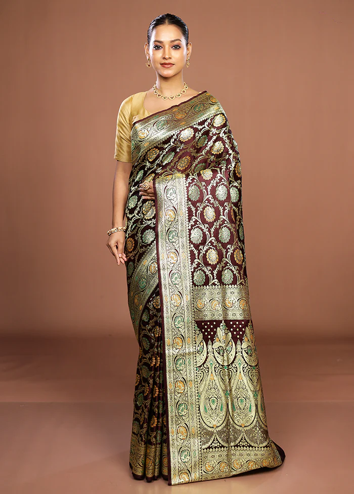 Maroon Banarasi Silk Saree With Blouse Piece - Image 2