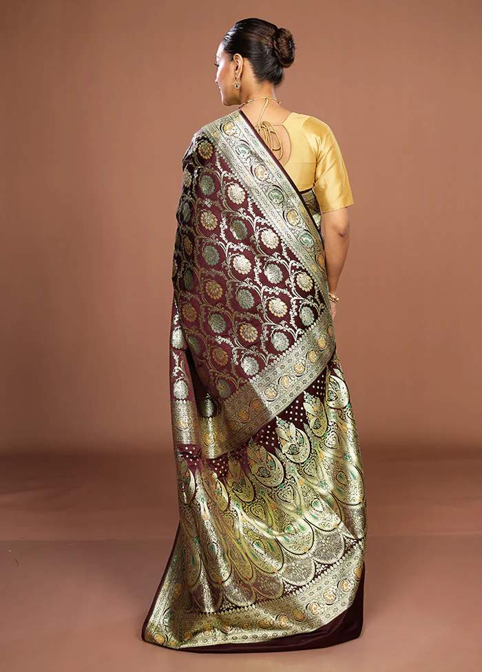 Maroon Banarasi Silk Saree With Blouse Piece - Image 3