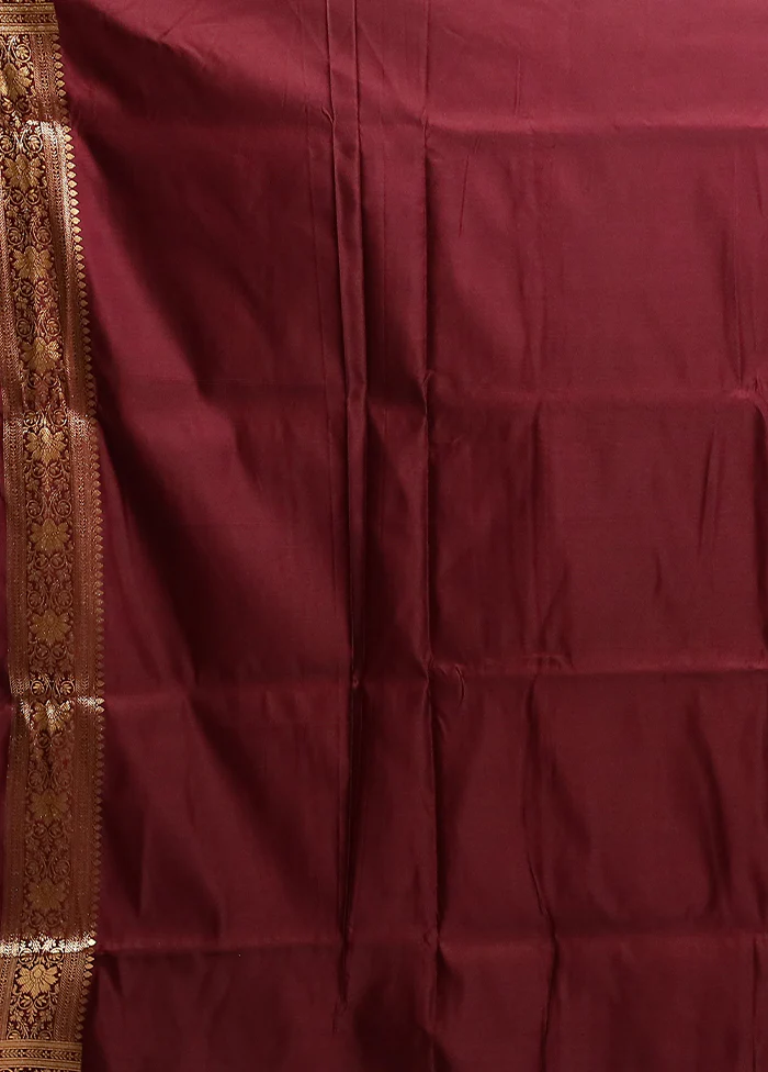 Maroon Banarasi Silk Saree With Blouse Piece - Image 5