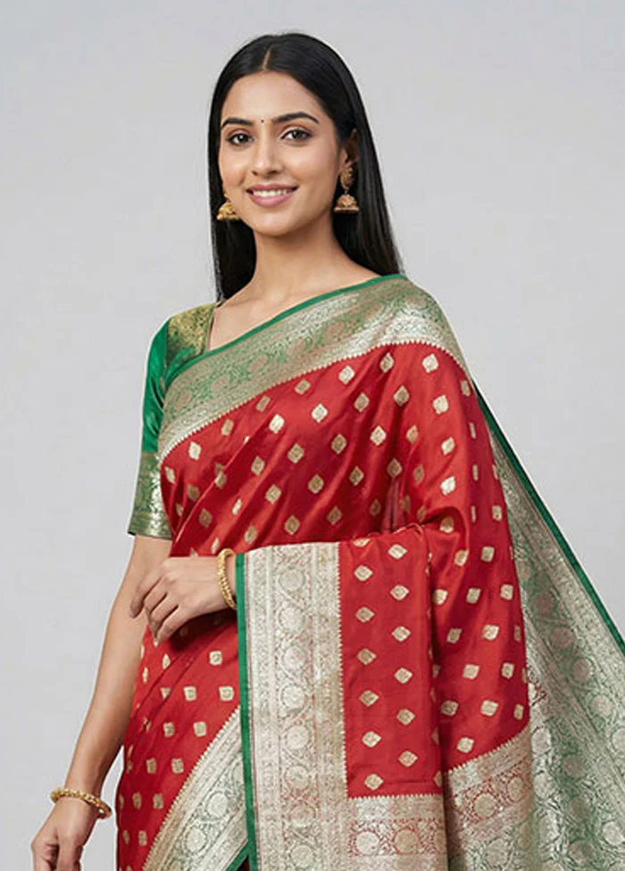 Maroon Banarasi Silk Saree With Blouse Piece - Image 2