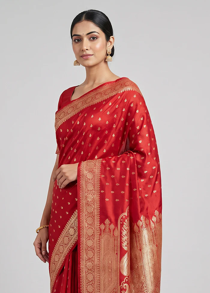 Maroon Banarasi Silk Saree With Blouse Piece - Image 2