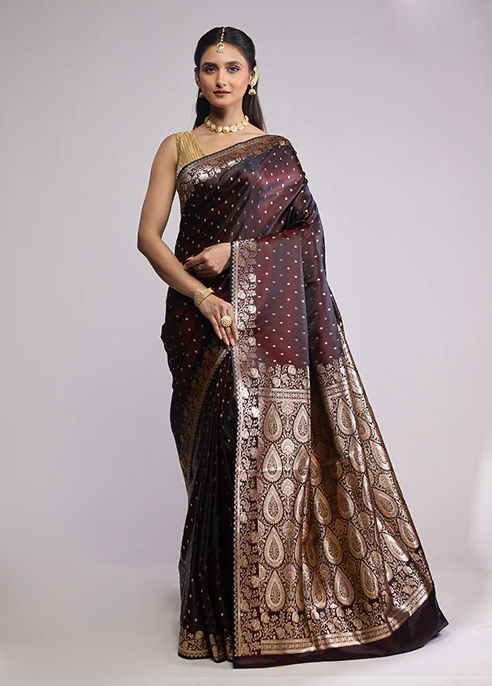 Maroon Banarasi Silk Saree With Blouse Piece - Image 2