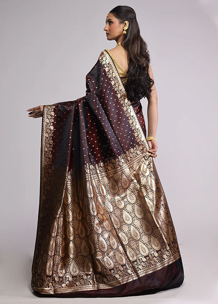 Maroon Banarasi Silk Saree With Blouse Piece - Image 3