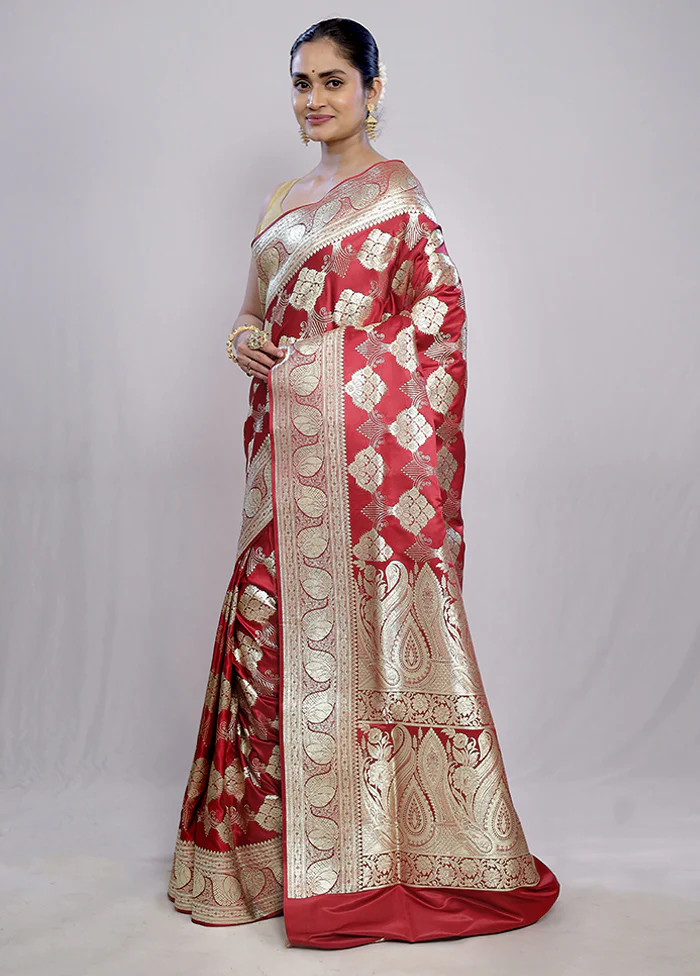 Maroon Banarasi Silk Saree With Blouse Piece - Image 5