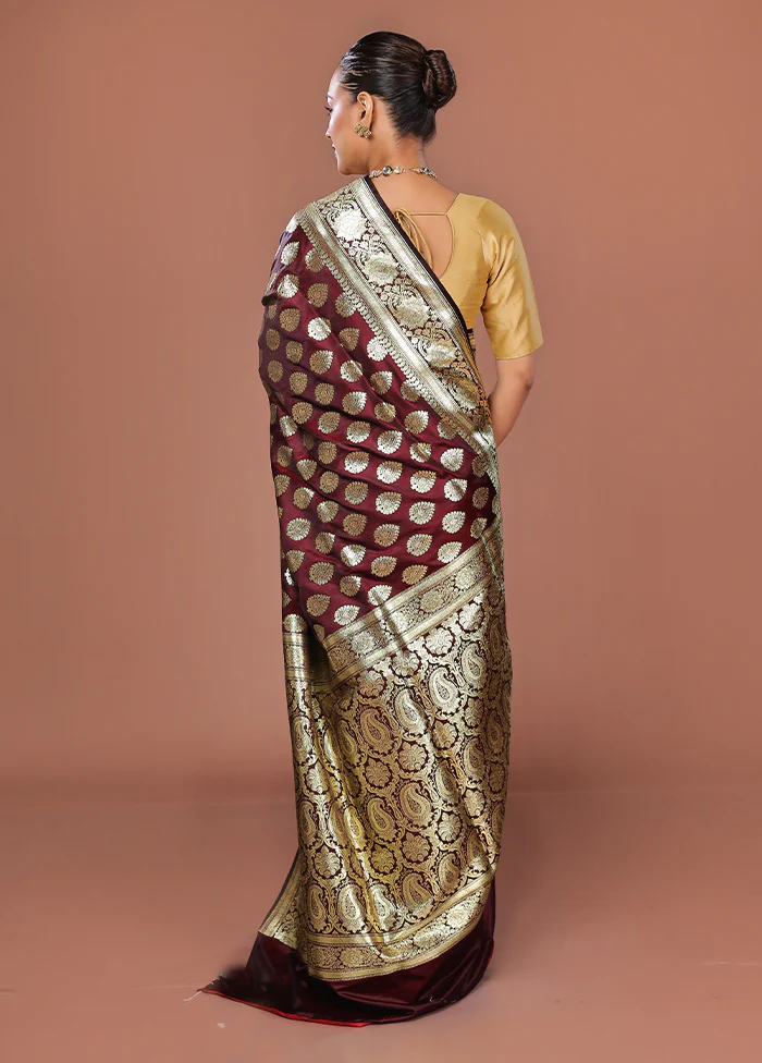 Maroon Banarasi Silk Saree With Blouse Piece - Image 3