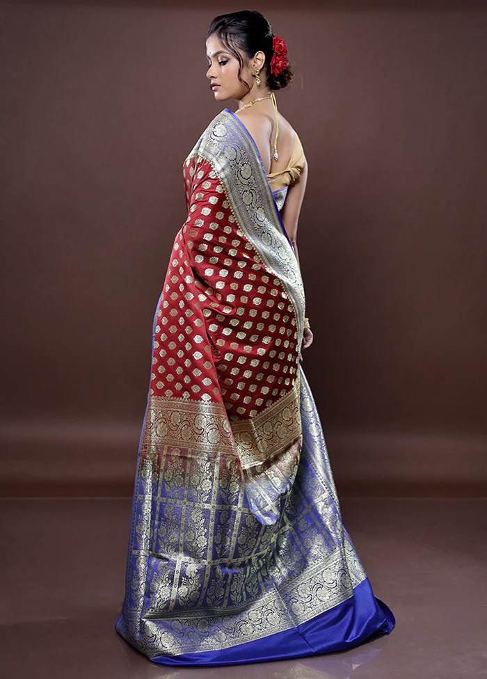 Maroon Banarasi Silk Saree With Blouse Piece - Image 4