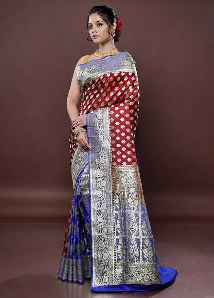 Maroon Banarasi Silk Saree With Blouse Piece - Image 5