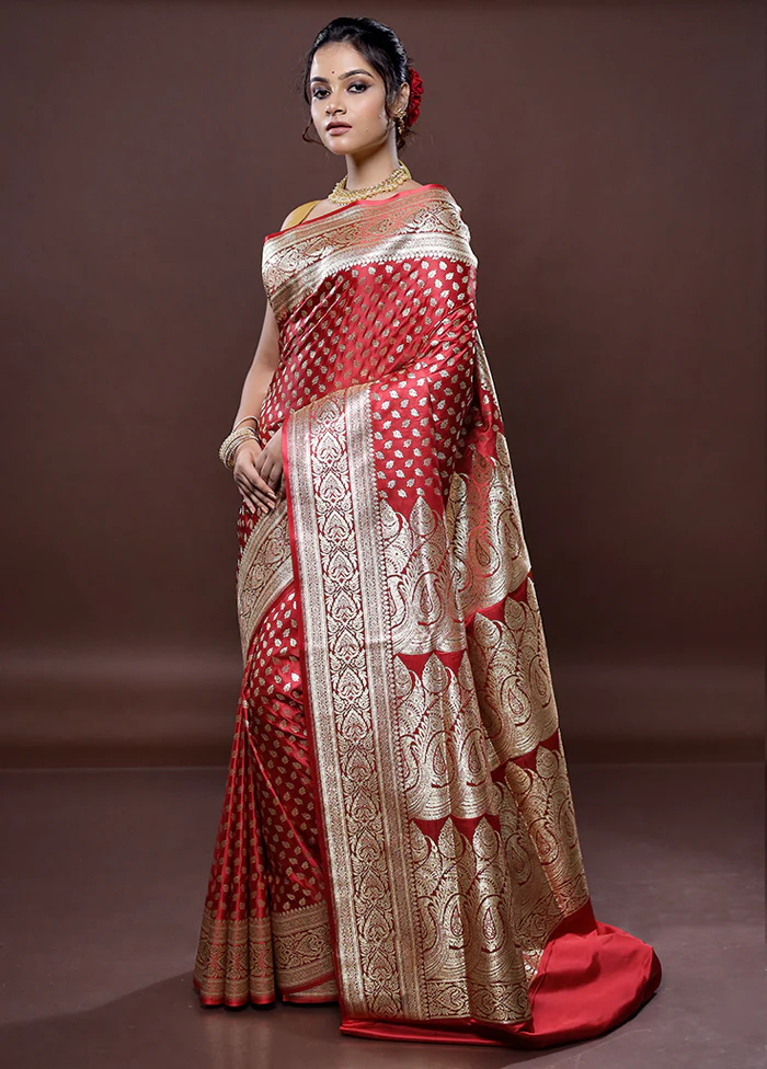 Maroon Banarasi Silk Saree With Blouse Piece - Image 5