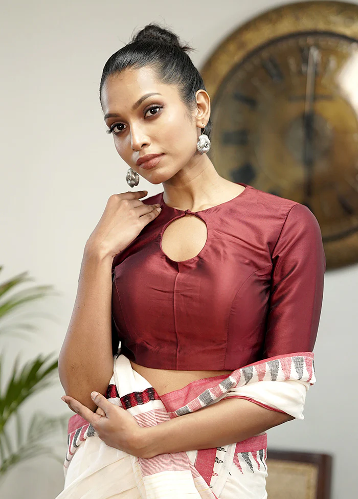Maroon Blended Silk Designer Blouse - Image 3
