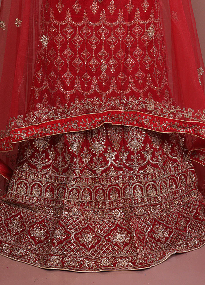 Maroon Blended Silk Dupatta Lehenga Set - Image 3